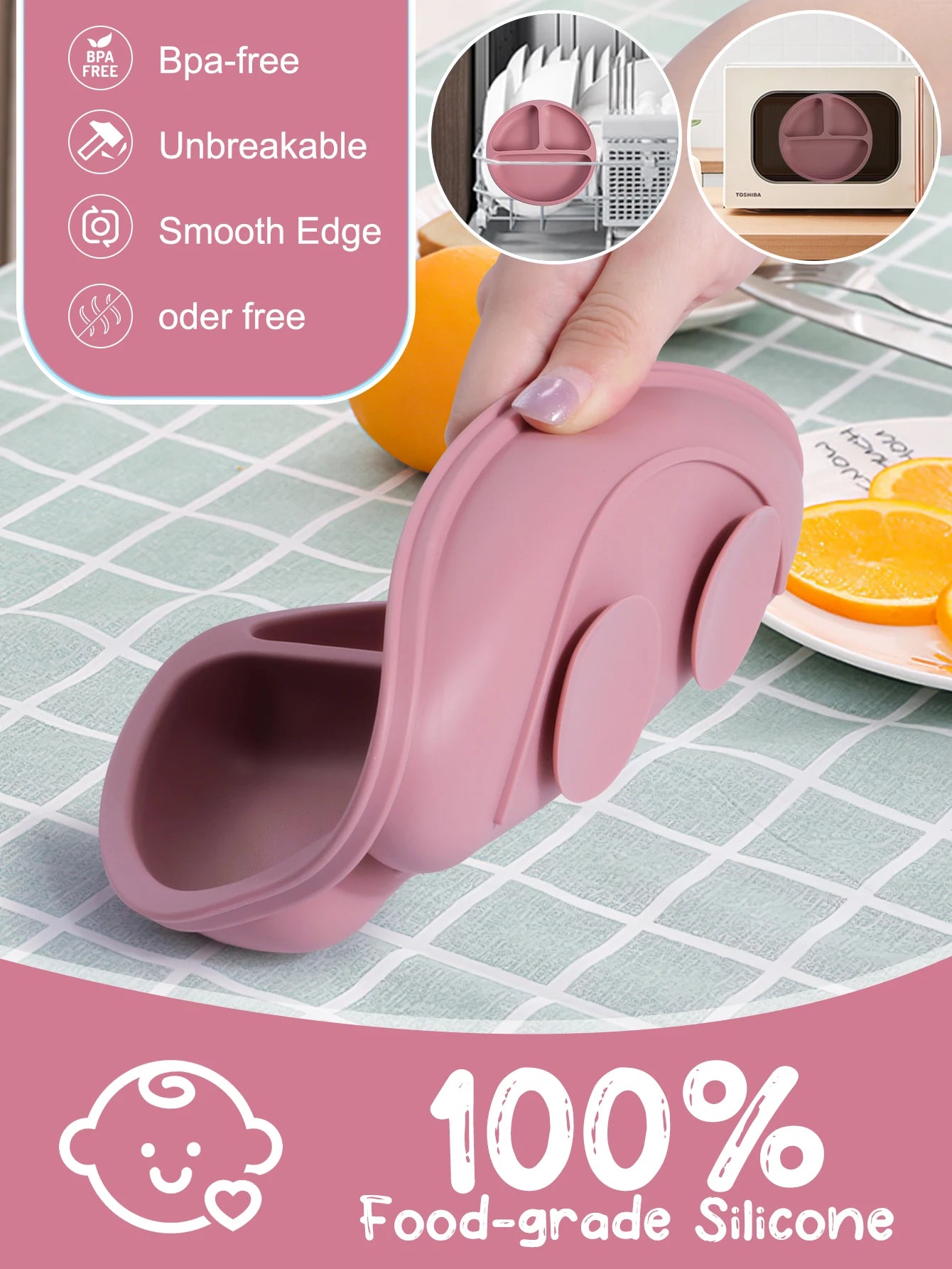 3PCS Silicone Baby Feeding Set with Bib – BPA-Free Toddler Tableware