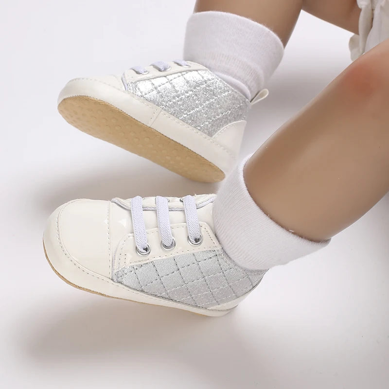 White Soft-Soled Infant Sneakers – Non-Slip Shoes (0–18M)
