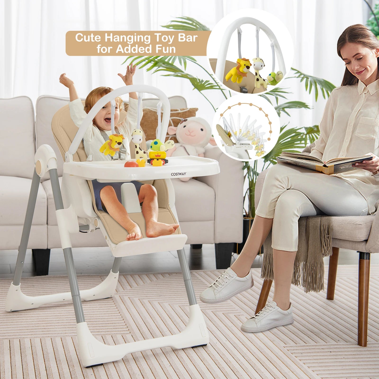 GOFLAME 4-in-1 Folding Baby High Chair with Adjustable Tray