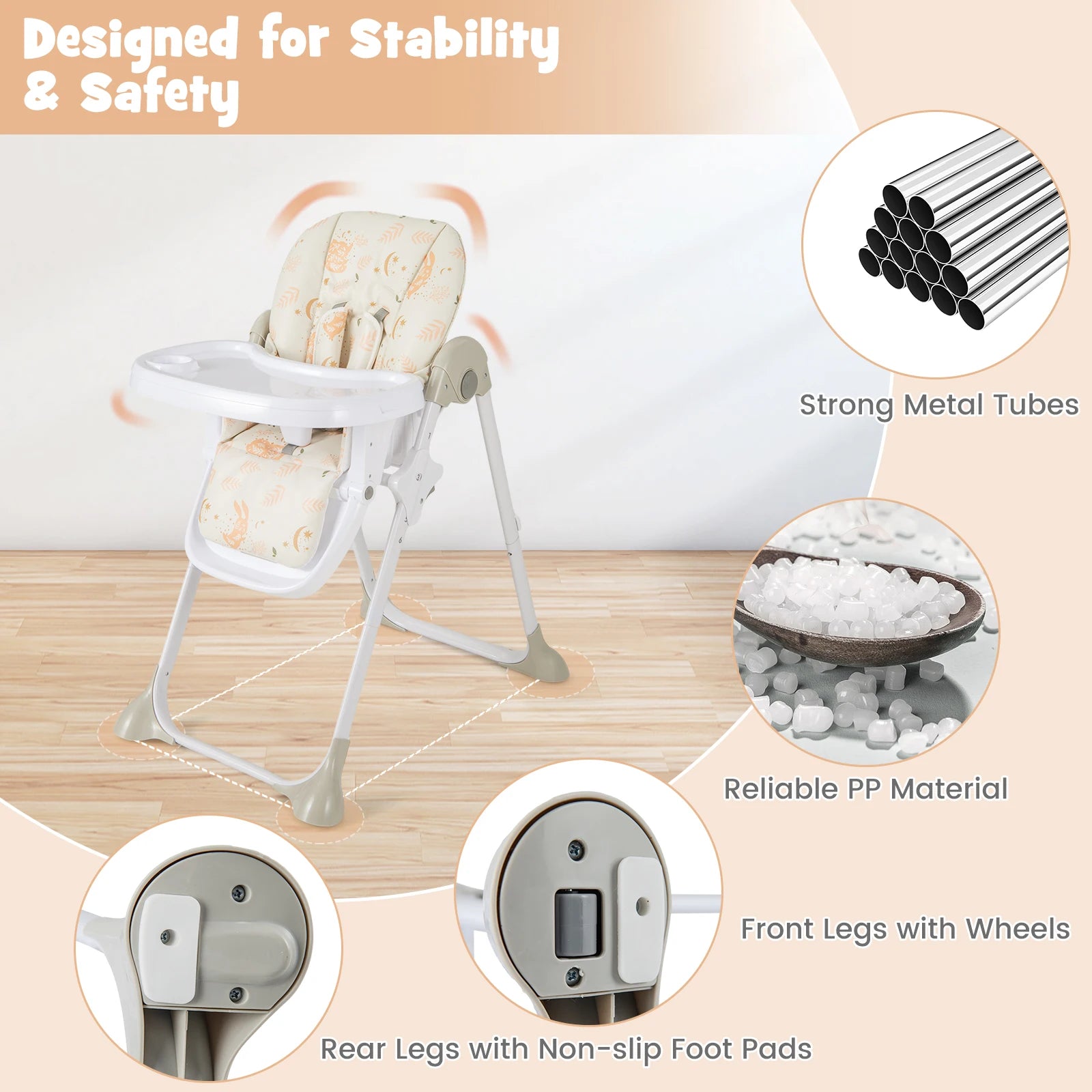 GOFLAME Folding Baby Highchair with Recline, Tray & Footrest
