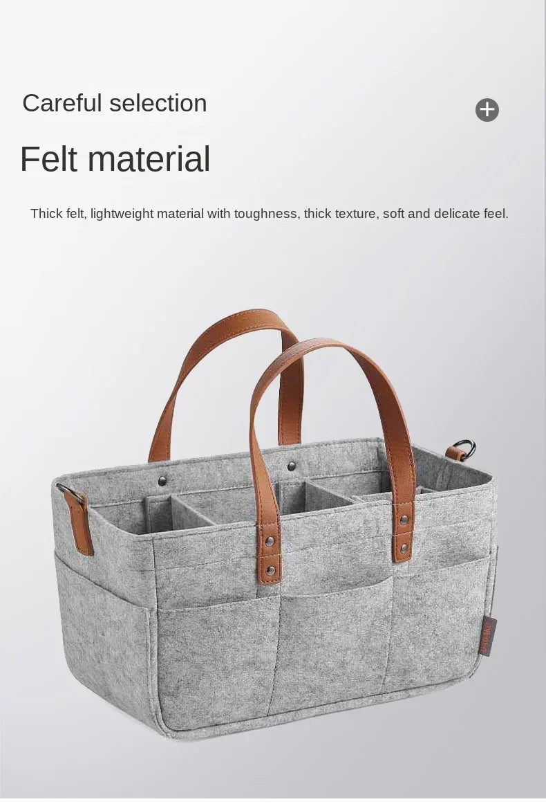 Baby Felt Storage Nursery Organizer Basket Infant Diaper Bag with Handle Caddy Changing Nappy Kids Storage Carrier Large Pocket
