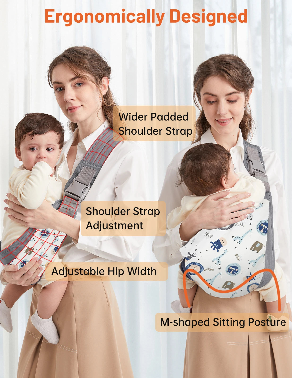 Baby Sling, Adjustable Baby Sling Carrier with Thick Shoulder Straps for Newborn, Infant, Toddler, 0-36 Months (Cartoon)