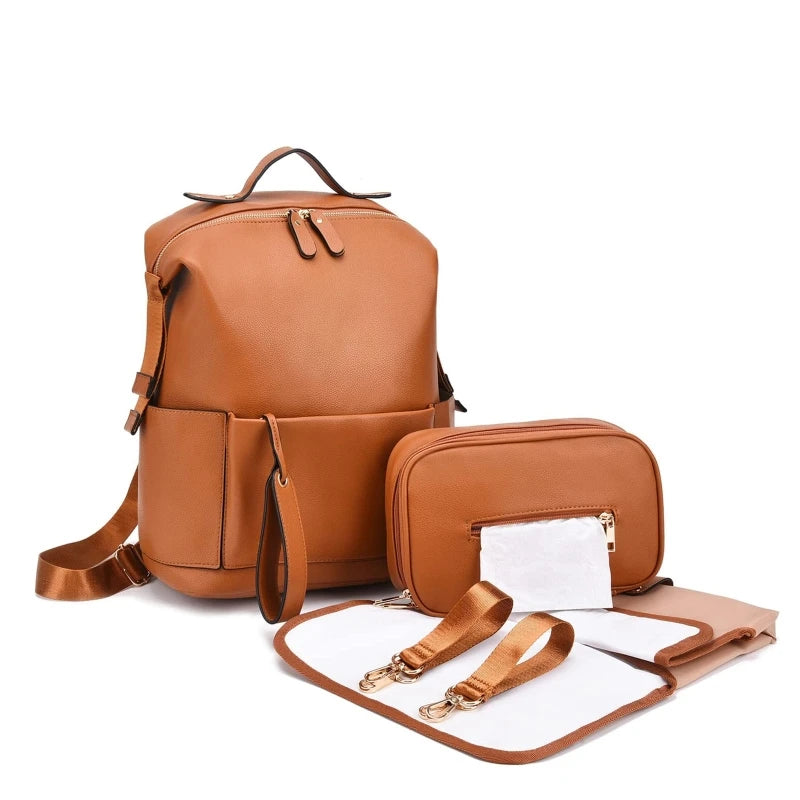 Multifunction Leather Baby Changing Bag Large Capacity