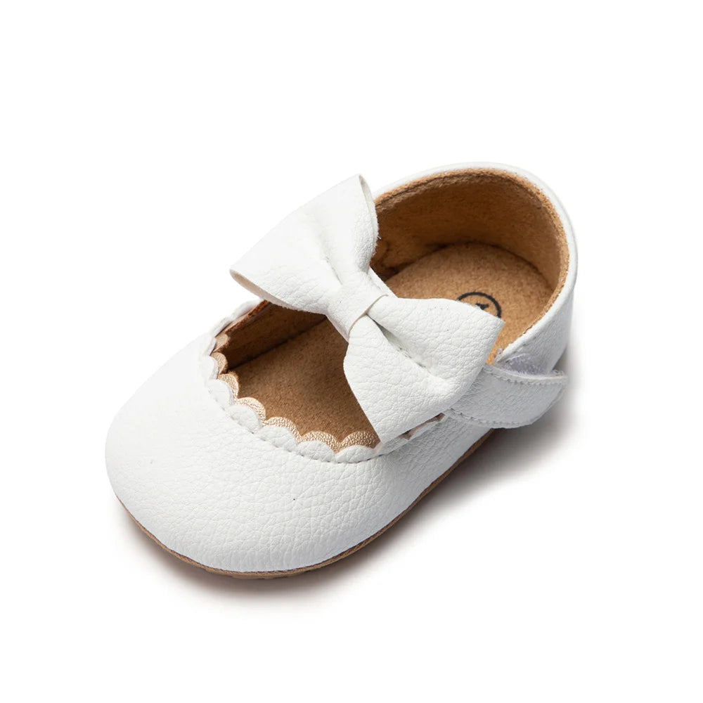 Retro Bow Baby Walking Shoes – Soft Sole Princess Style