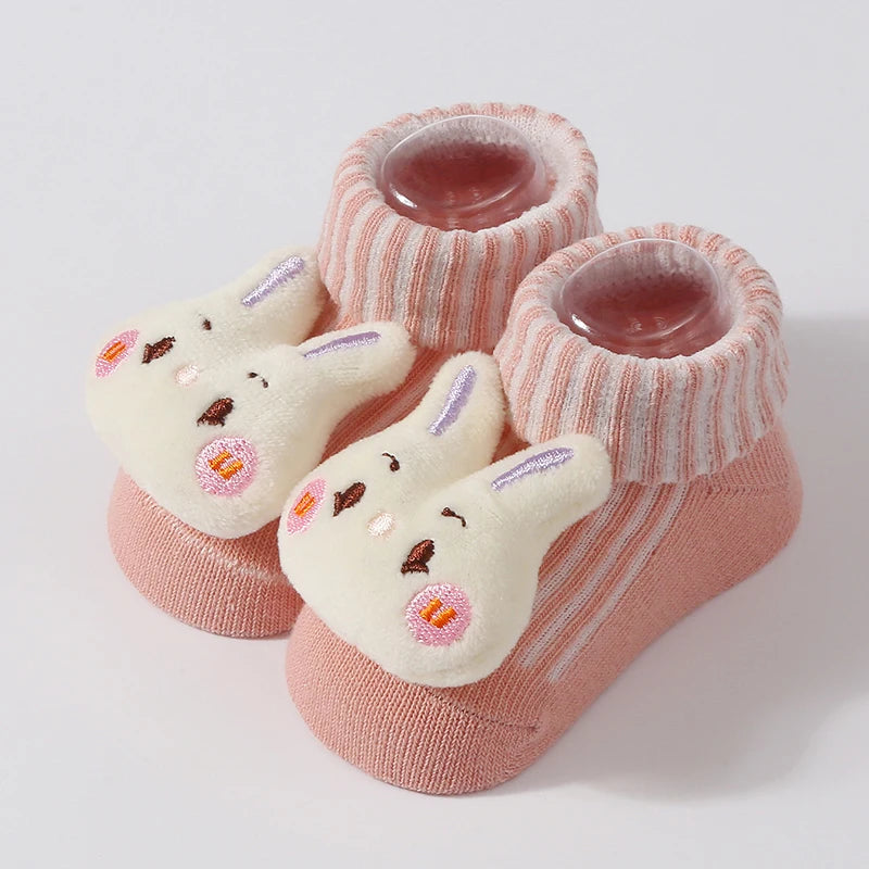 Cute Doll Cotton Baby Socks – Anti-Slip (0–6 Months)