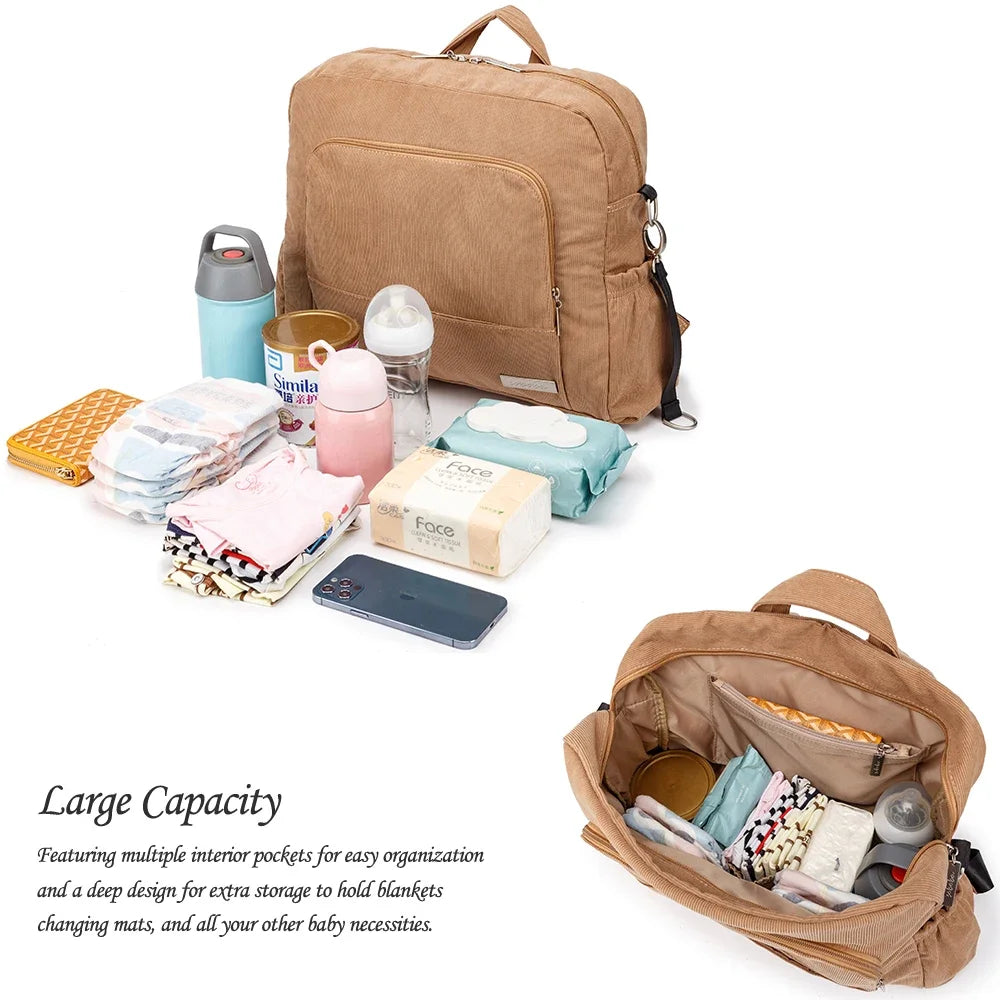 Soboba Corduroy Diaper Backpack – Large & Stylish for Moms