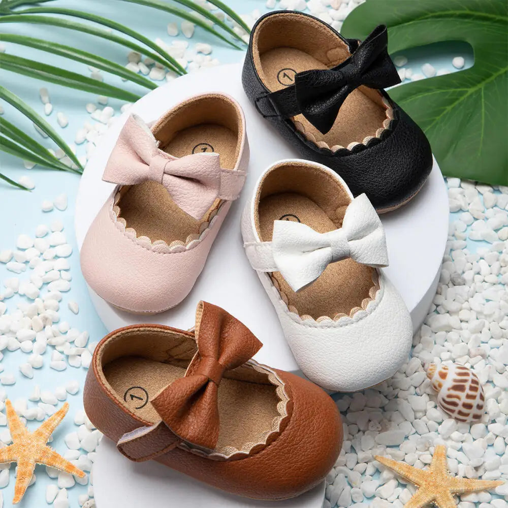 Retro Bow Baby Walking Shoes – Soft Sole Princess Style