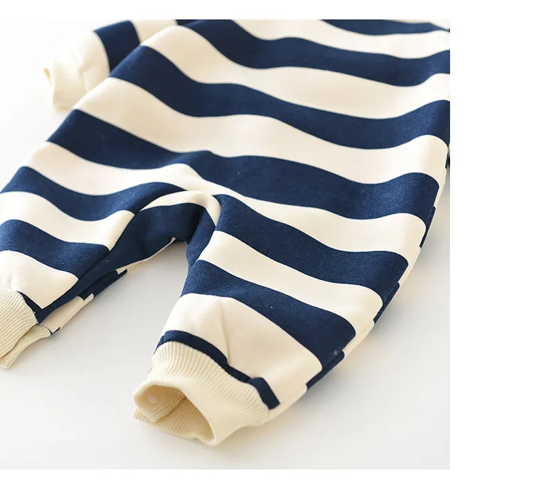 MILANCEL Thicken Lining Boys Baby Rompers Striped Cartoon Girls Jumpsuits Bear Outfit
