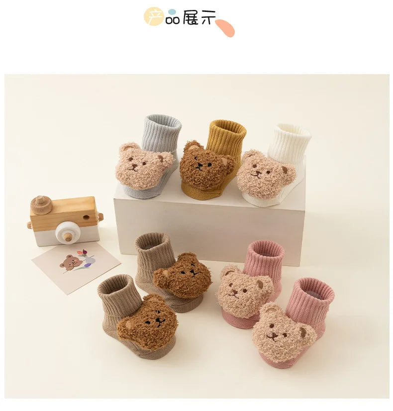 Cute Cartoon Bear Baby Socks – Anti-Slip Cotton (Spring & Autumn)