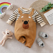 0-18Months Boys and Girls Baby Spring and Autumn Long-Sleeve Romper Fake Suspenders Beige Bear Stripes 100% Cotton baby clothes
