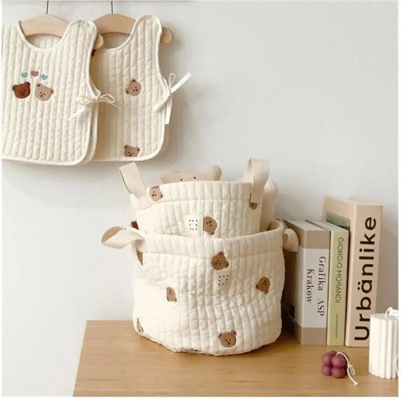 Baby Diaper Storage Bag Toys Blocks Organizer Bag Bedding Mother Tote Bottle Olives Quilted Embroidery Portable Bucket Bags