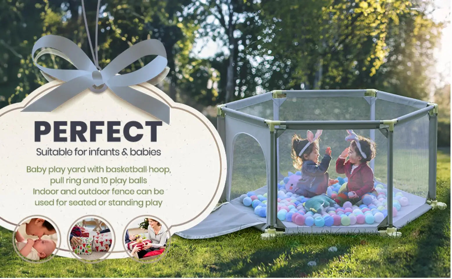 Baby Playpen, 6 Panel Playpen for Baby and Toddlers with Breathable Mesh and 30 Play Balls, Indoor Outdoor Baby Fence