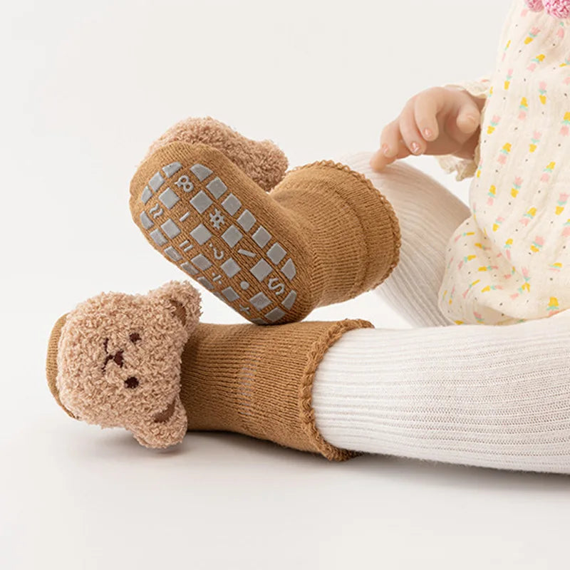 Thick Cotton Baby Socks with Cartoon Bear – Warm & Non-Slip