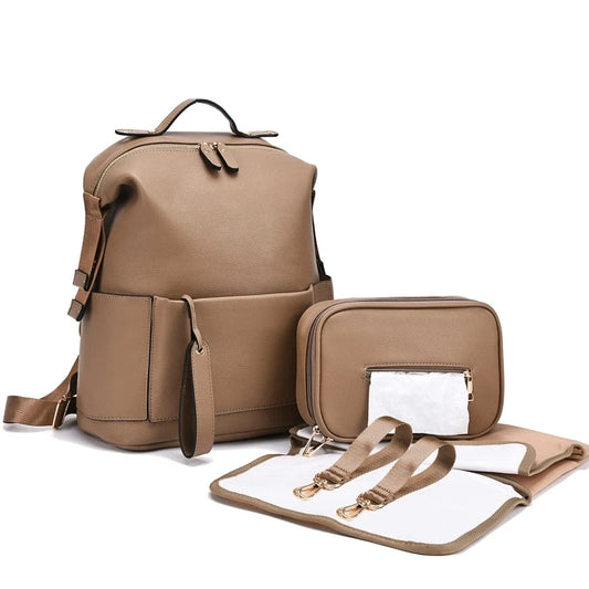 Multifunction Leather Baby Changing Bag Large Capacity