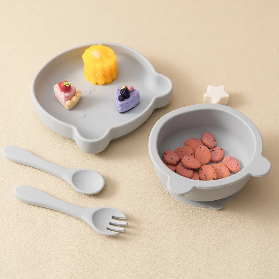 (Set of 4)Children Tableware Set - Baby Silicone Tableware
