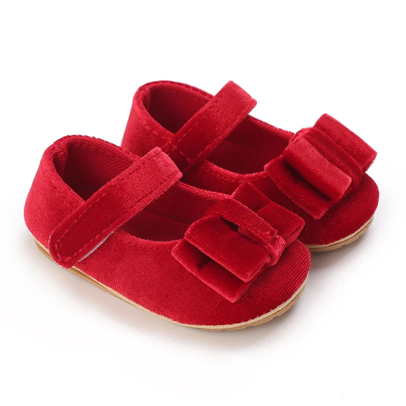 Red Bow Princess Baby Shoes – Anti-Slip Walking (Spring/Autumn)