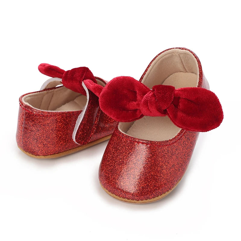 Red Bow Princess Baby Shoes – Anti-Slip Walking (Spring/Autumn)