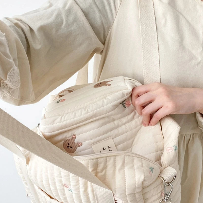 Bear Embroidered Stroller Organizer Diaper & Nursing Pouch