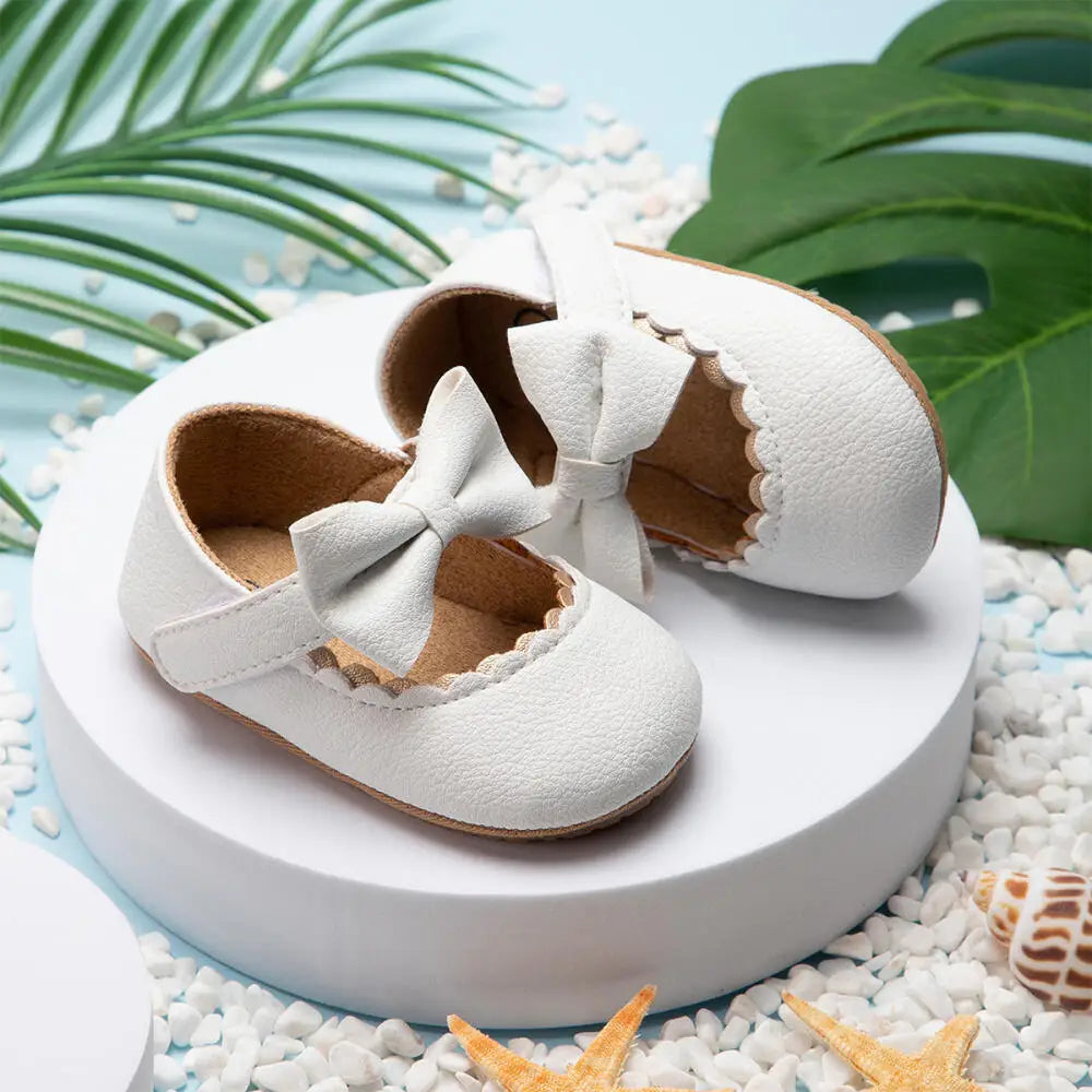 Retro Bow Baby Walking Shoes – Soft Sole Princess Style