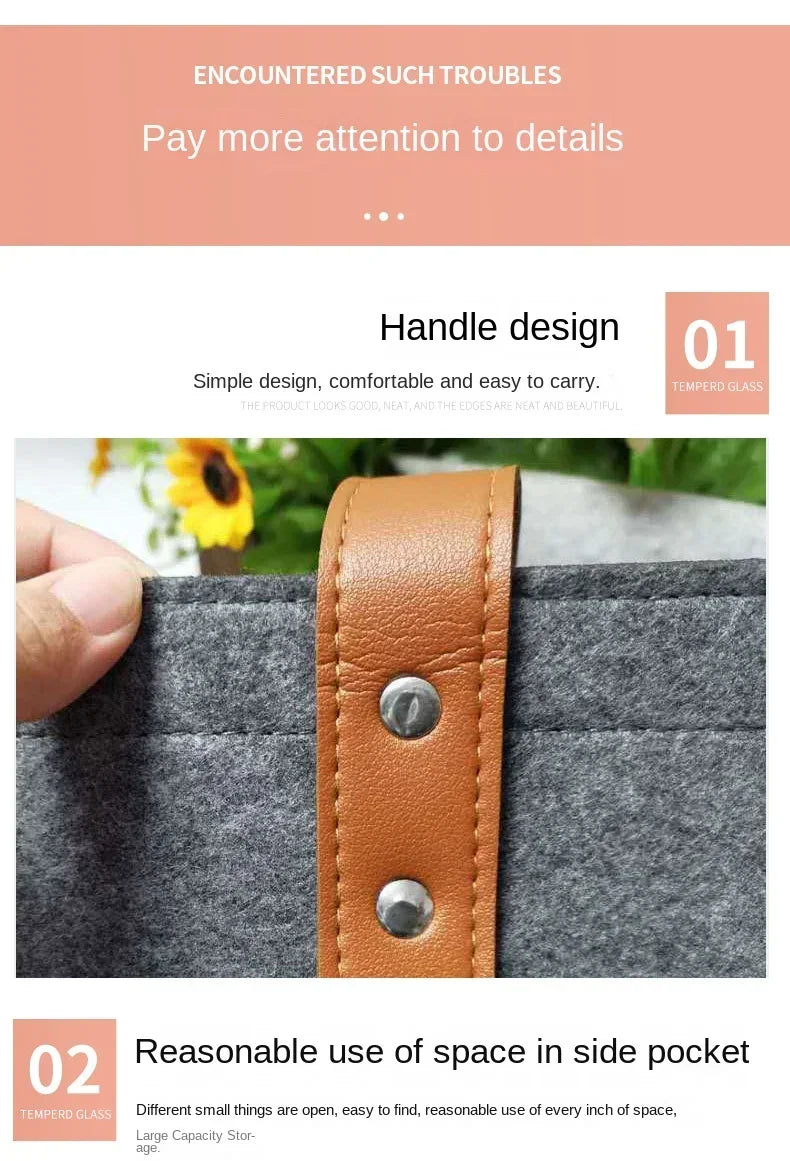 Baby Felt Storage Nursery Organizer Basket Infant Diaper Bag with Handle Caddy Changing Nappy Kids Storage Carrier Large Pocket