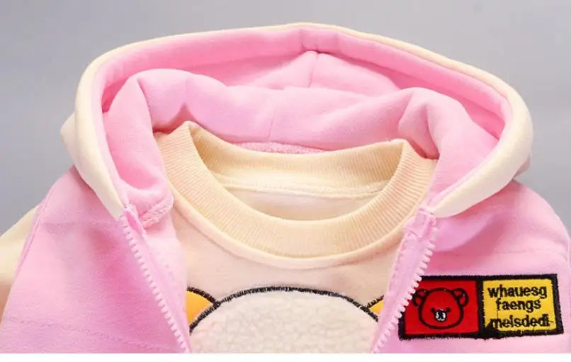 Children's Autumn and Winter Set 2024 Boys and Girls Cartoon Plush Coat+Hooded Vest+Pants Set Baby Warm Three Piece Set 0-4Y
