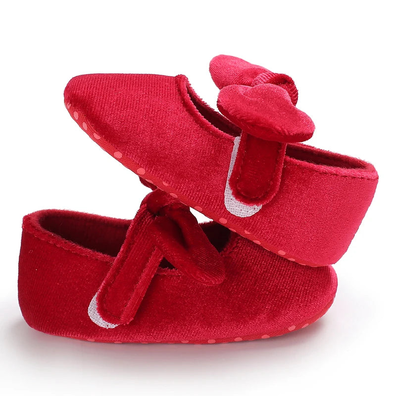 Red Bow Princess Baby Shoes – Anti-Slip Walking (Spring/Autumn)