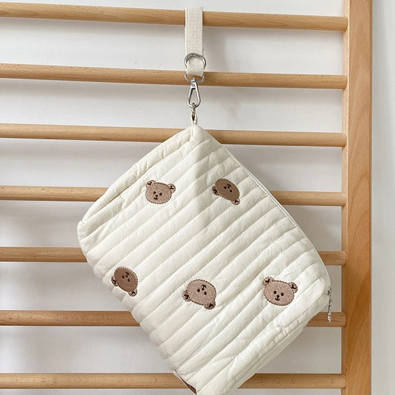 Bear Embroidered Stroller Organizer Diaper & Nursing Pouch