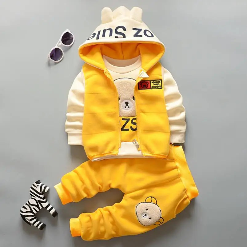 Children's Autumn and Winter Set 2024 Boys and Girls Cartoon Plush Coat+Hooded Vest+Pants Set Baby Warm Three Piece Set 0-4Y