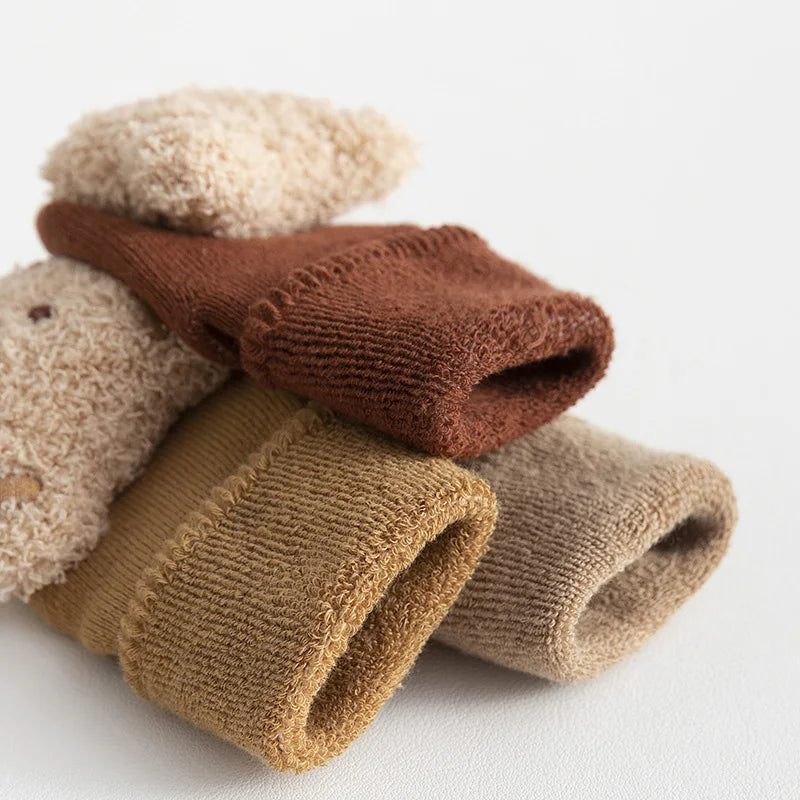 Thick Cotton Baby Socks with Cartoon Bear – Warm & Non-Slip