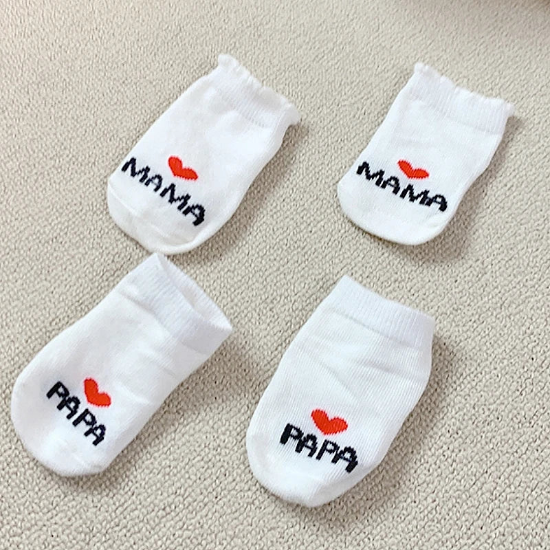 2 Pairs Baby “I love Mama & Papa” Cotton Socks – Newborn Gift