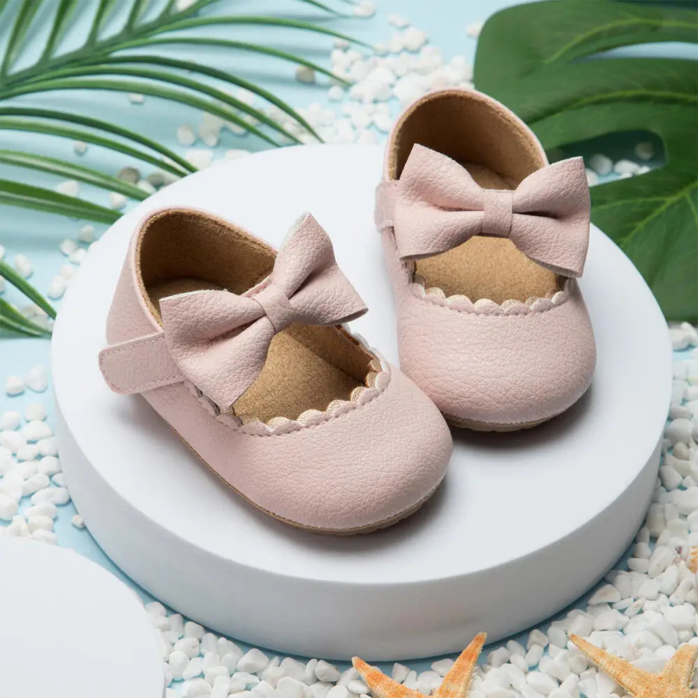 Retro Bow Baby Walking Shoes – Soft Sole Princess Style
