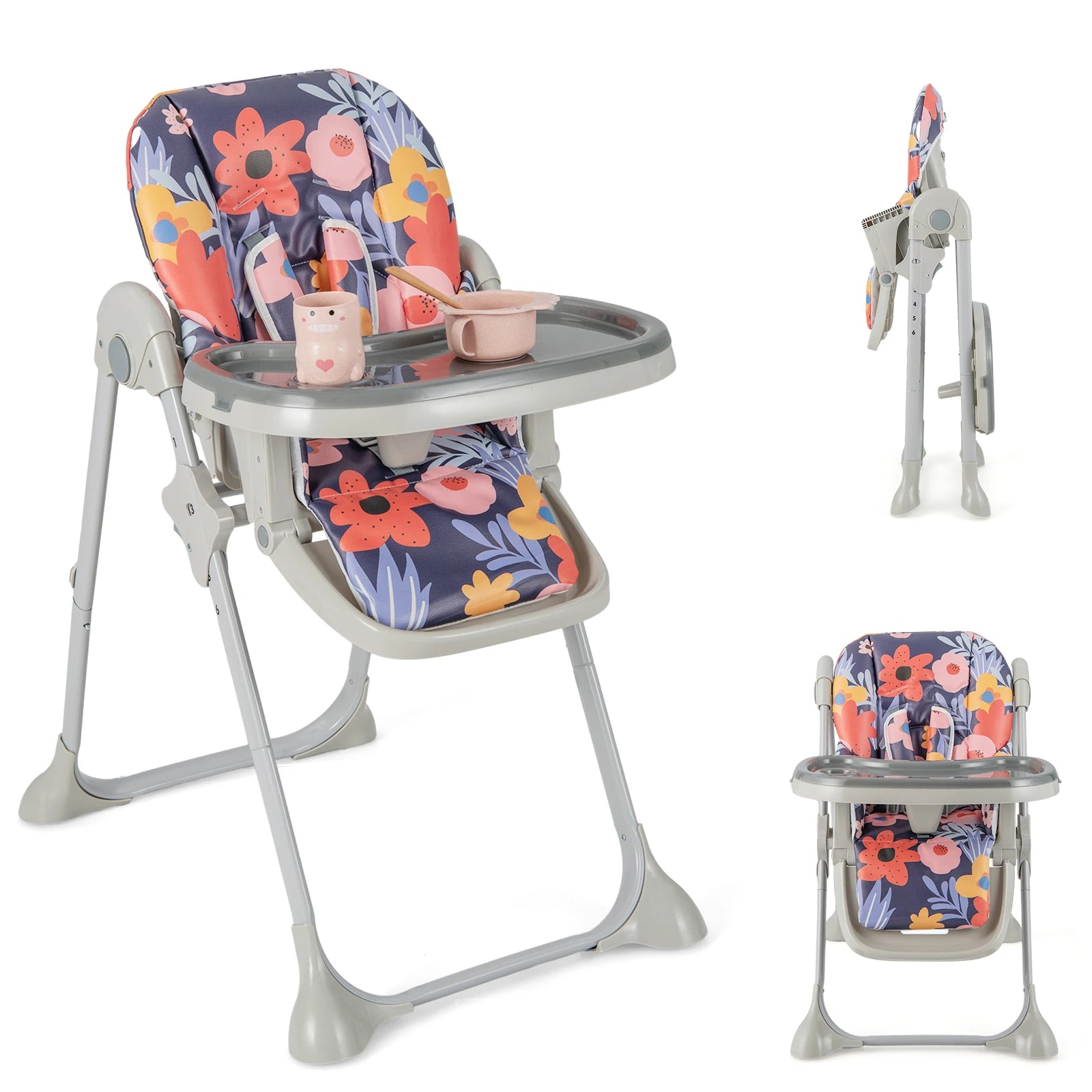 GOFLAME Folding Baby Highchair with Recline & Tray