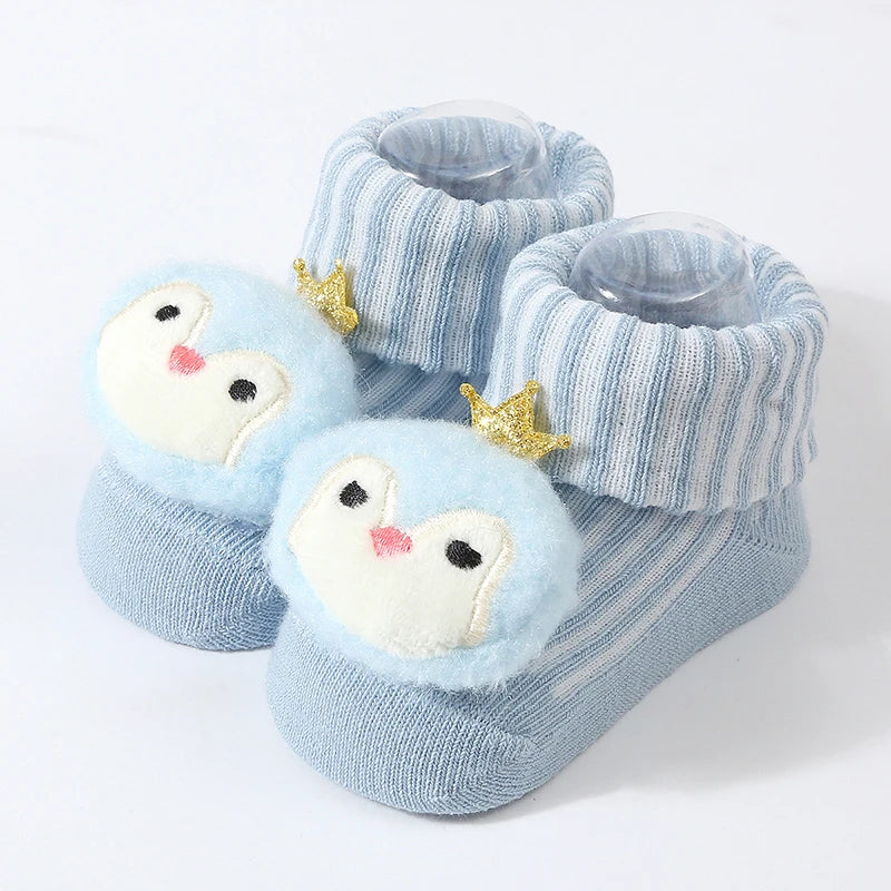 Cute Doll Cotton Baby Socks – Anti-Slip (0–6 Months)
