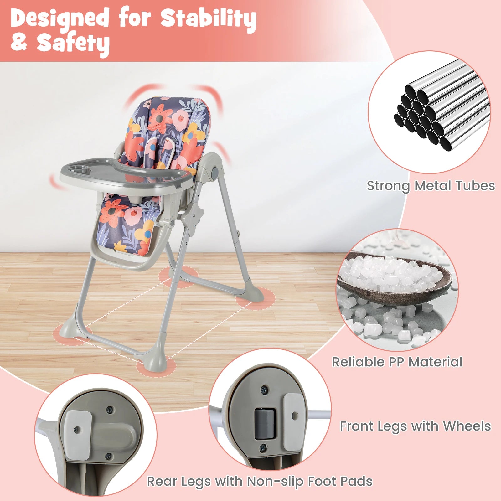 GOFLAME Folding Baby Highchair with Recline & Tray
