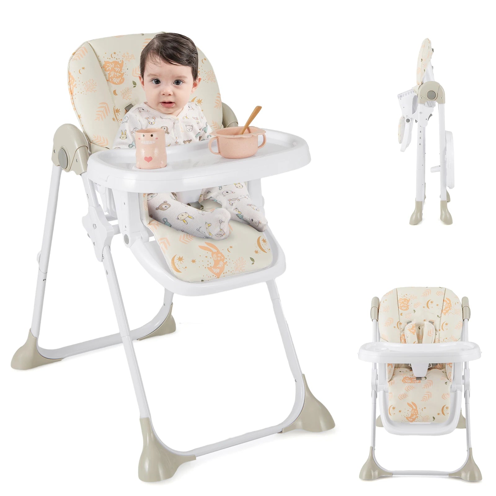 GOFLAME Folding Baby Highchair with Recline, Tray & Footrest