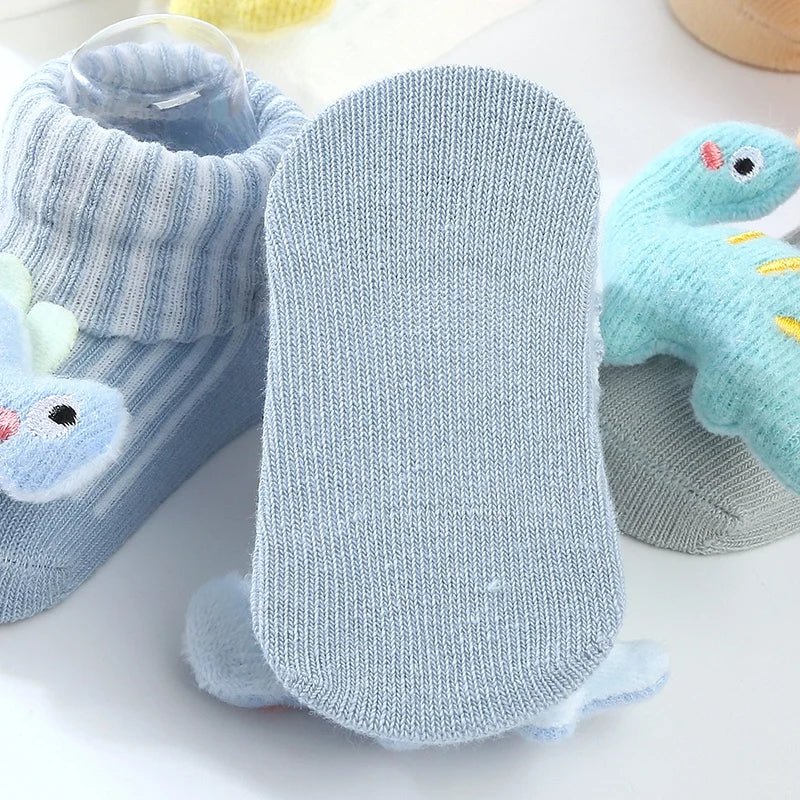 Cute Dinosaur Baby Socks – Soft Cotton Anti-Slip (0–12 Months)