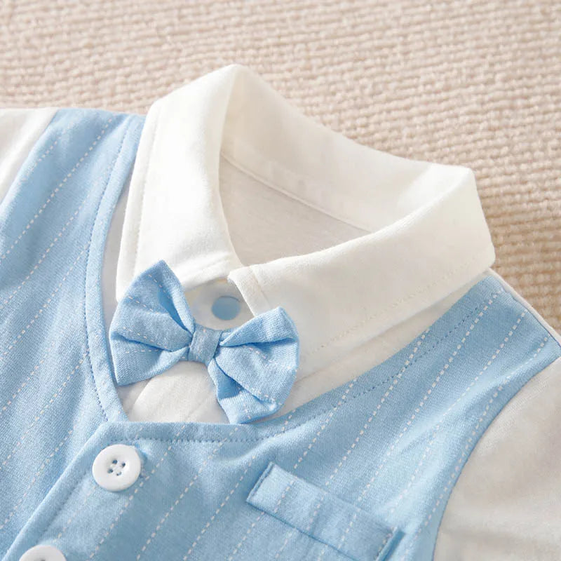100% Cotton Short Sleeve 0-18 months Gentleman Tie Outfit Handsome Jumpsuit Baby Boys Suits Cotton Onesie Newborn Toddler Trendy