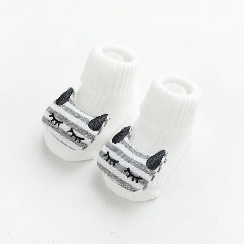 Cartoon Cotton Baby Socks – Non-Slip (Newborn to Toddler)