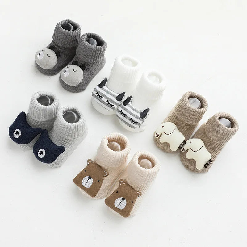 Cartoon Cotton Baby Socks – Non-Slip (Newborn to Toddler)