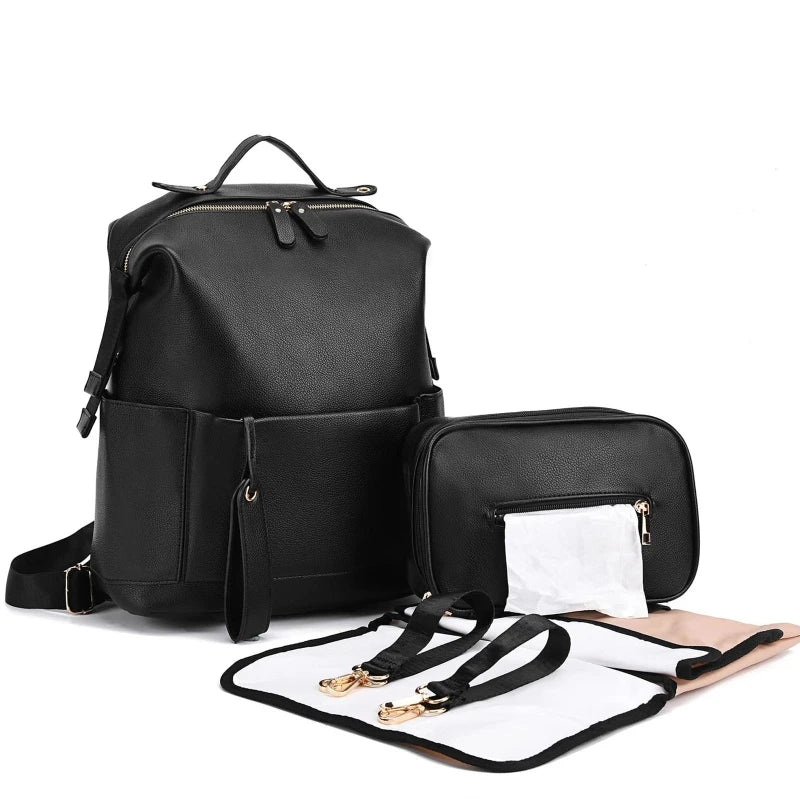 Multifunction Leather Baby Changing Bag Large Capacity