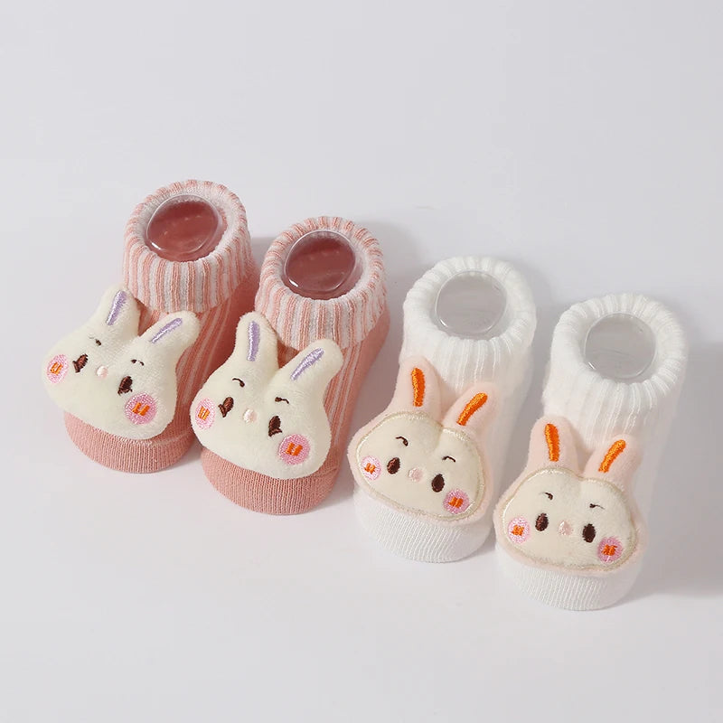 Cute Doll Cotton Baby Socks – Anti-Slip (0–6 Months)