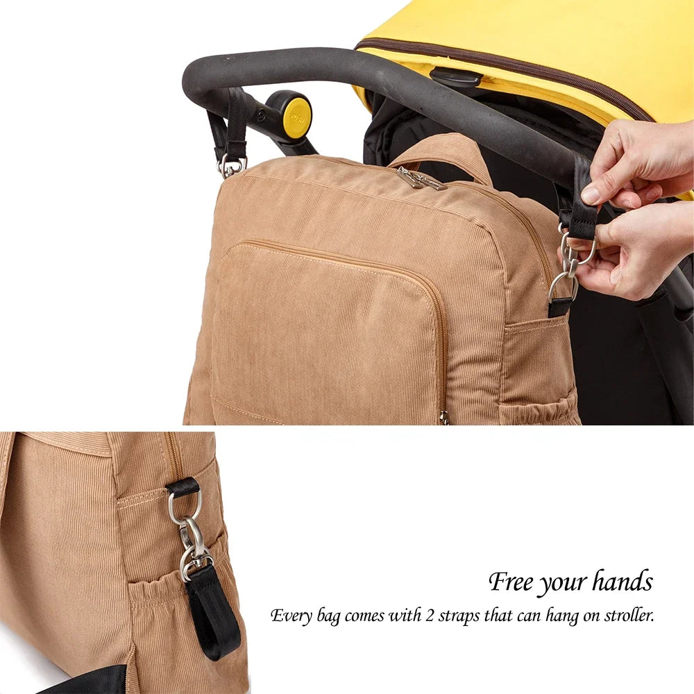 Soboba Corduroy Diaper Backpack – Large & Stylish for Moms