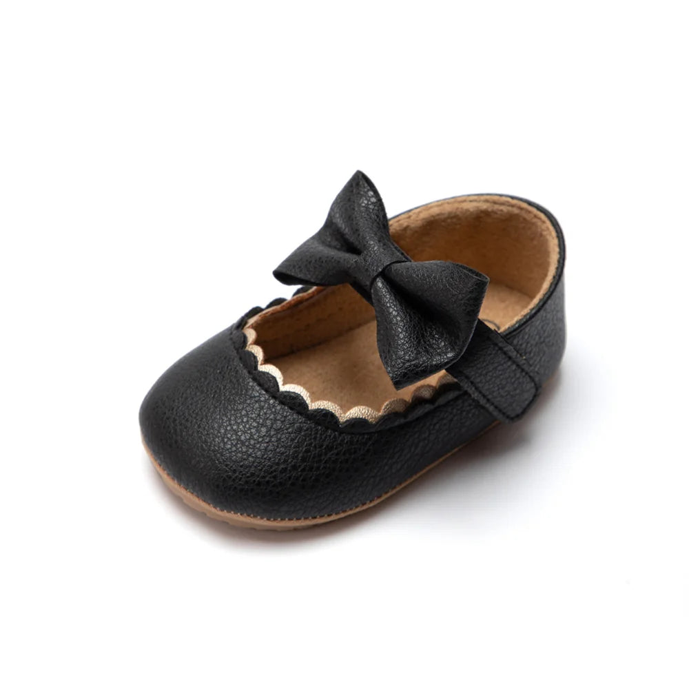 Retro Bow Baby Walking Shoes – Soft Sole Princess Style