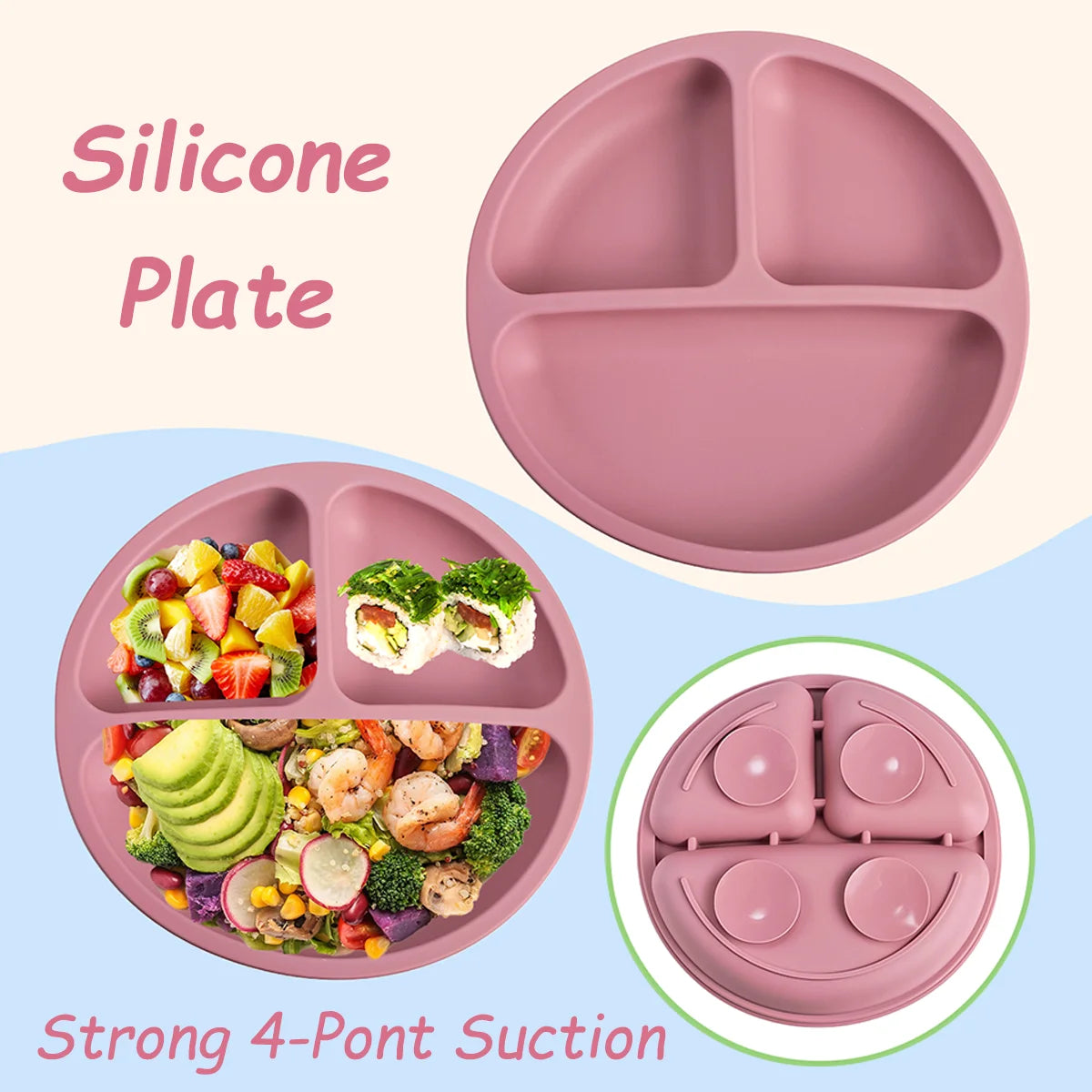 3PCS Silicone Baby Feeding Set with Bib – BPA-Free Toddler Tableware