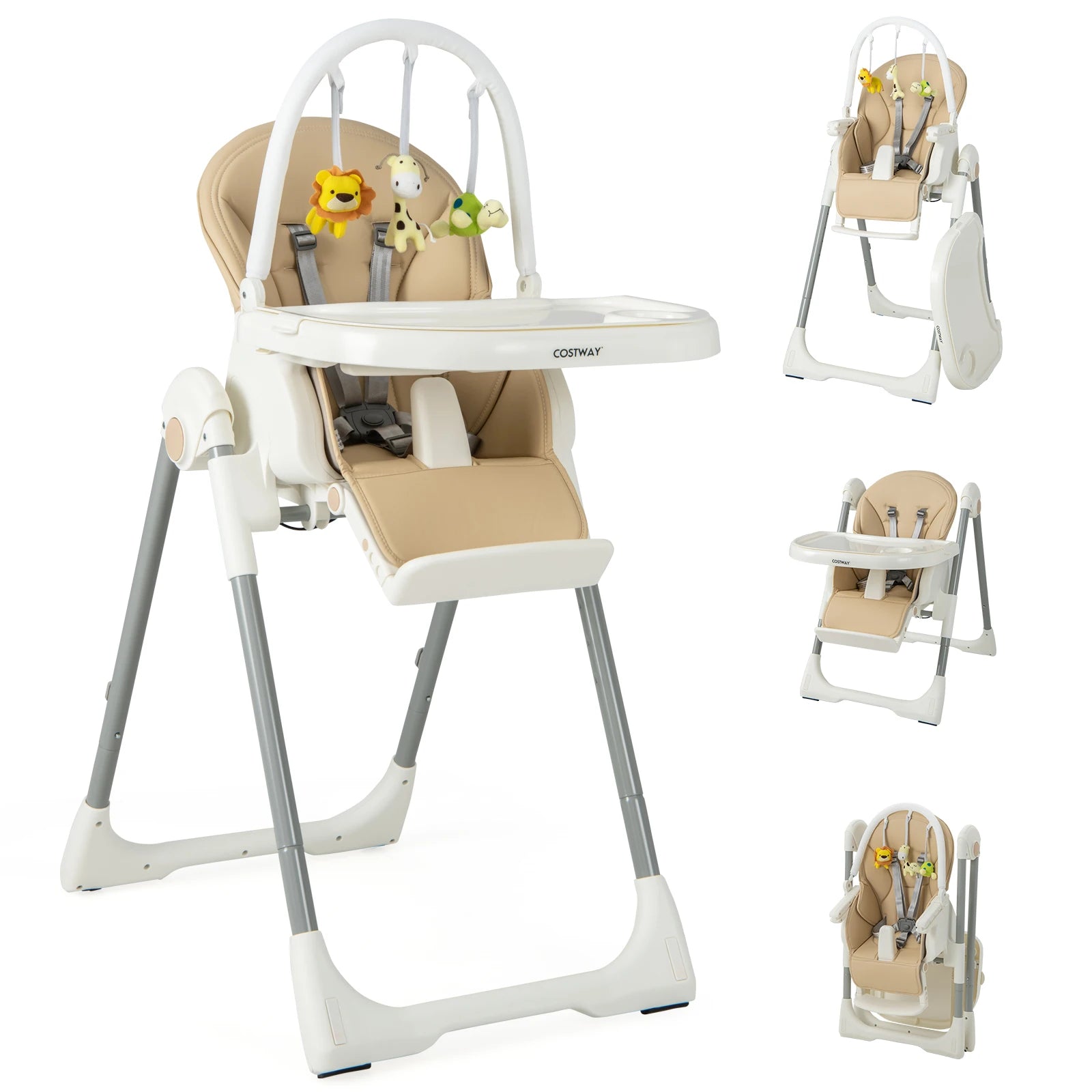 GOFLAME 4-in-1 Folding Baby High Chair with Adjustable Tray