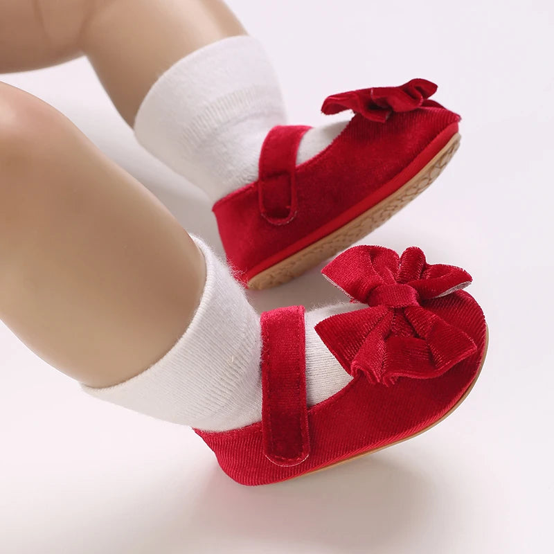 Red Bow Princess Baby Shoes – Anti-Slip Walking (Spring/Autumn)