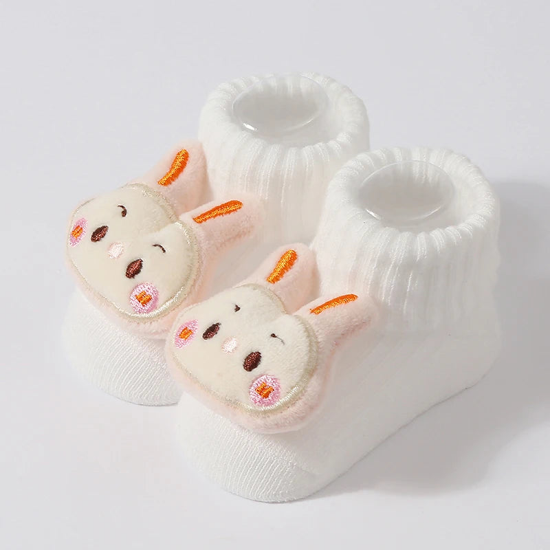 Cute Doll Cotton Baby Socks – Anti-Slip (0–6 Months)