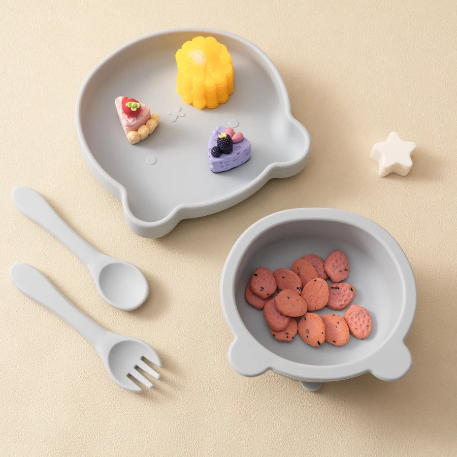 (Set of 4)Children Tableware Set - Baby Silicone Tableware