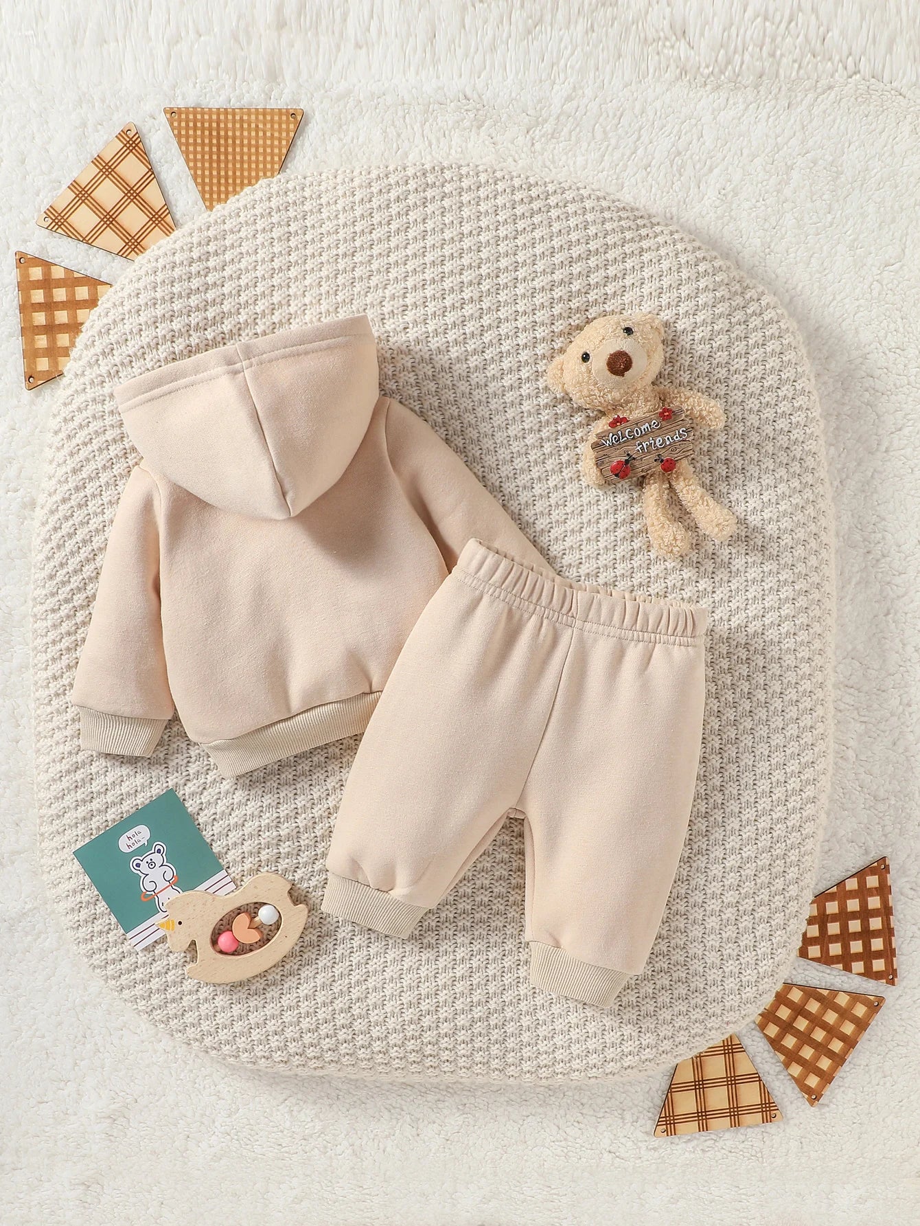 Baby Boys Solid 2PCS Antumn/Winter Long Sleeve Hooded Sweatshirt +Trousers For Newborn-6M Daily Cute Clothing Set
