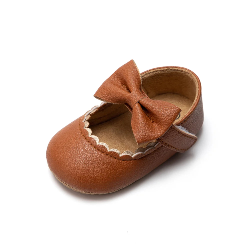 Retro Bow Baby Walking Shoes – Soft Sole Princess Style